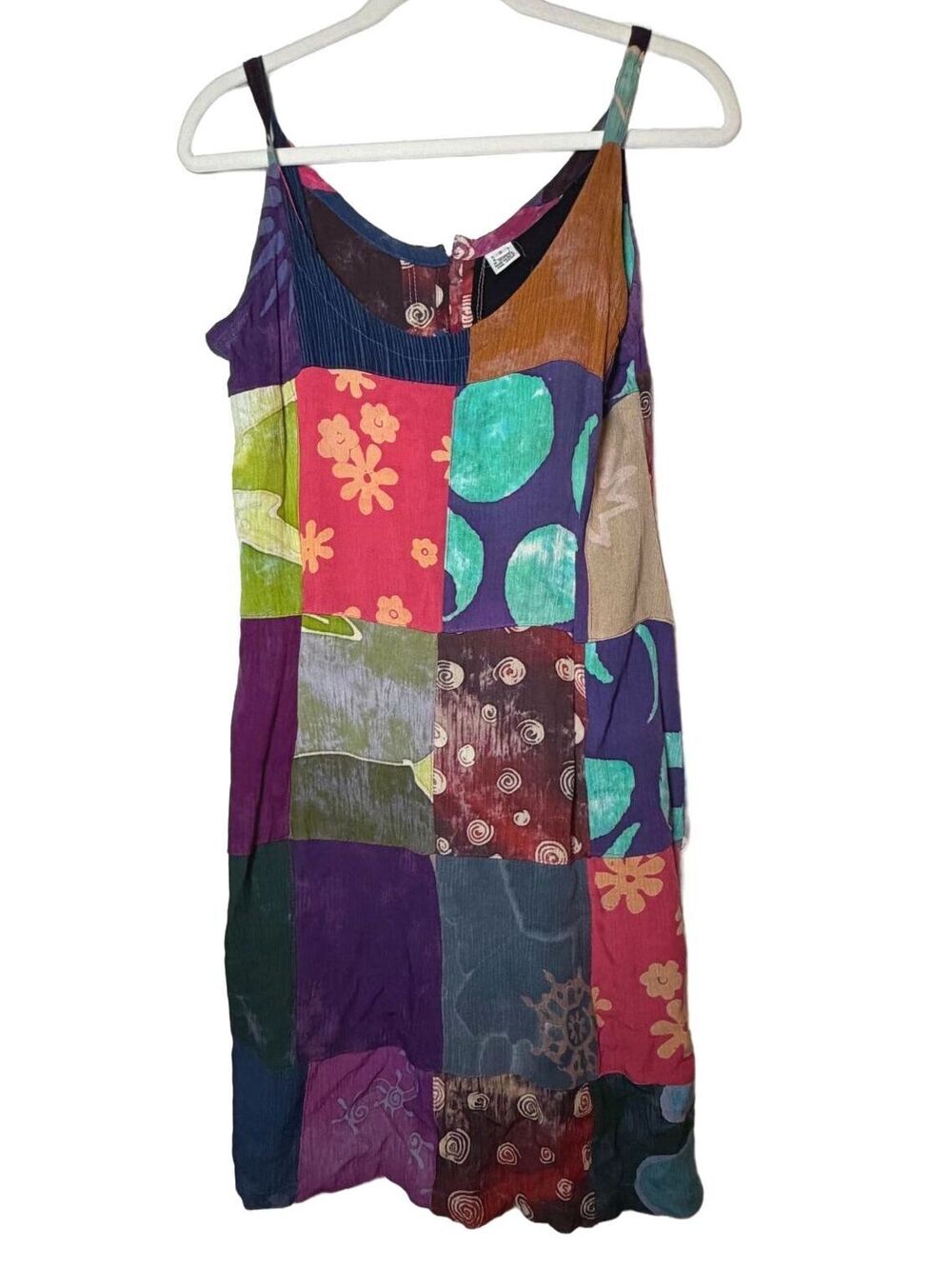 Vintage 90s Patchwork Tank Dress Boho Whimsigoth Art Print Y2K Small